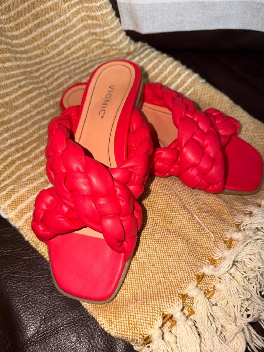 Vionic Braided Slide Mules in Fuchsia